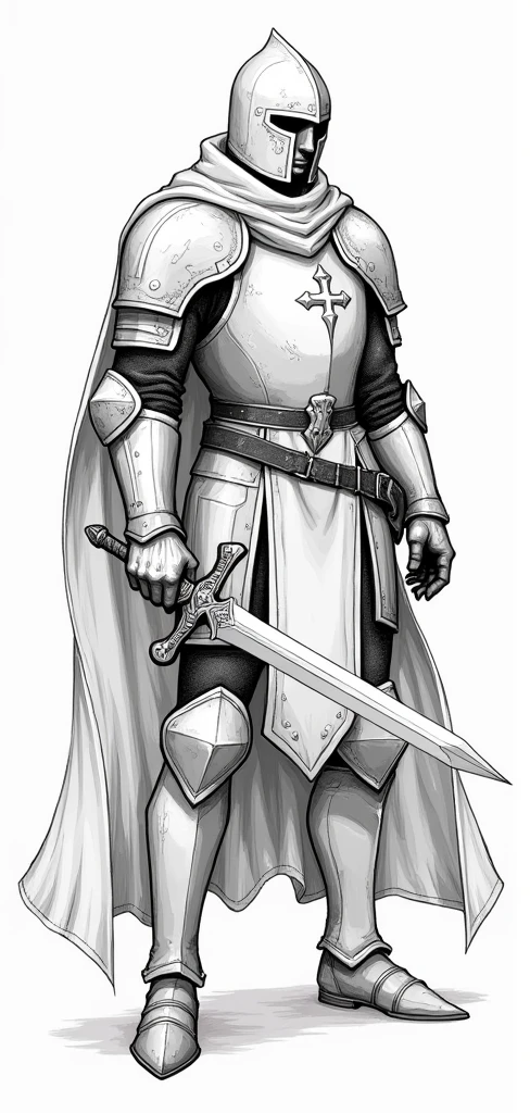 a black and white drawing of a knight in armor with a sword in his hand, inspired by Hazel Armour, concept art, dnd character design concept art, warrior dnd character, dnd character concept, a human male paladin, warrior character design, male paladin, anime style, lineart