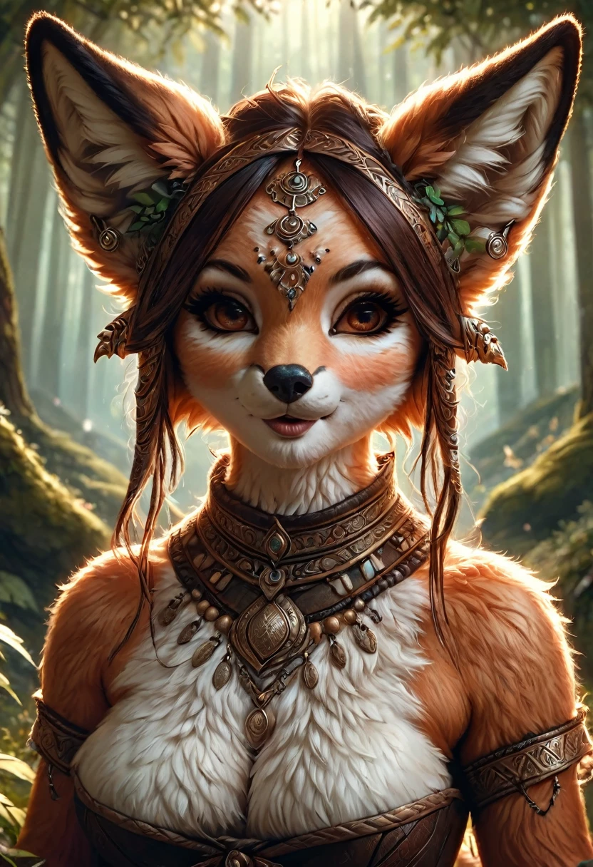 Anthropomorphic feminine fox-satyr enchantress. Official Art – An Award-Winning Digital Masterpiece In 4K Ultra HD, Extreme Detail And Intricate Realism. Symmetrical Face. This Concept Art Brought To Life By The Hands Of Artists Like Wlop & Artgerm In A Stunning 2D Vector Illustration. Background Is A Panoramic Vista.
