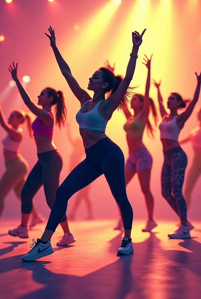 Poster for zumba with both boys and girls and don't write anything and little formal and with fade background