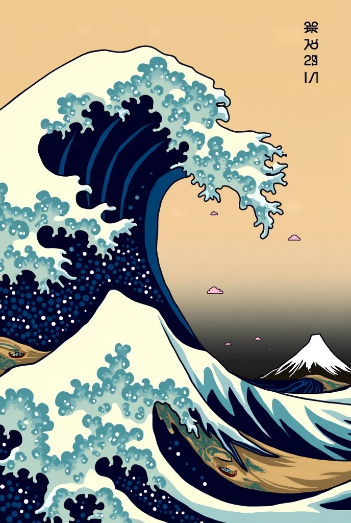 "Draw 'The Great Wave off Kanagawa' with the numbers 1, 2, 3, 4, 5, 6, 7, 8, 9, 10, 11, and 12 incorporated into the painting."