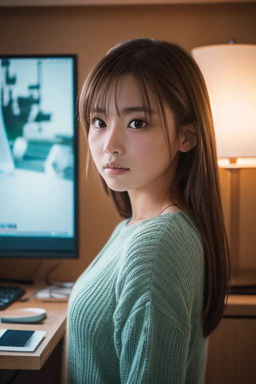 8k, Highest quality, masterpiece, Ultra-high resolution, (Realistic:1.4), RAW Photos, (Film Grain:1.3), one person&#39;s, Portrait of a thin Japanese woman, 22 years old, Stand on the beach, Cute Face, Detailed face, Detailed eyes, {short|length} hair, correct body anatomy, Wearing a swimsuit, Photo engraving、smile、smile