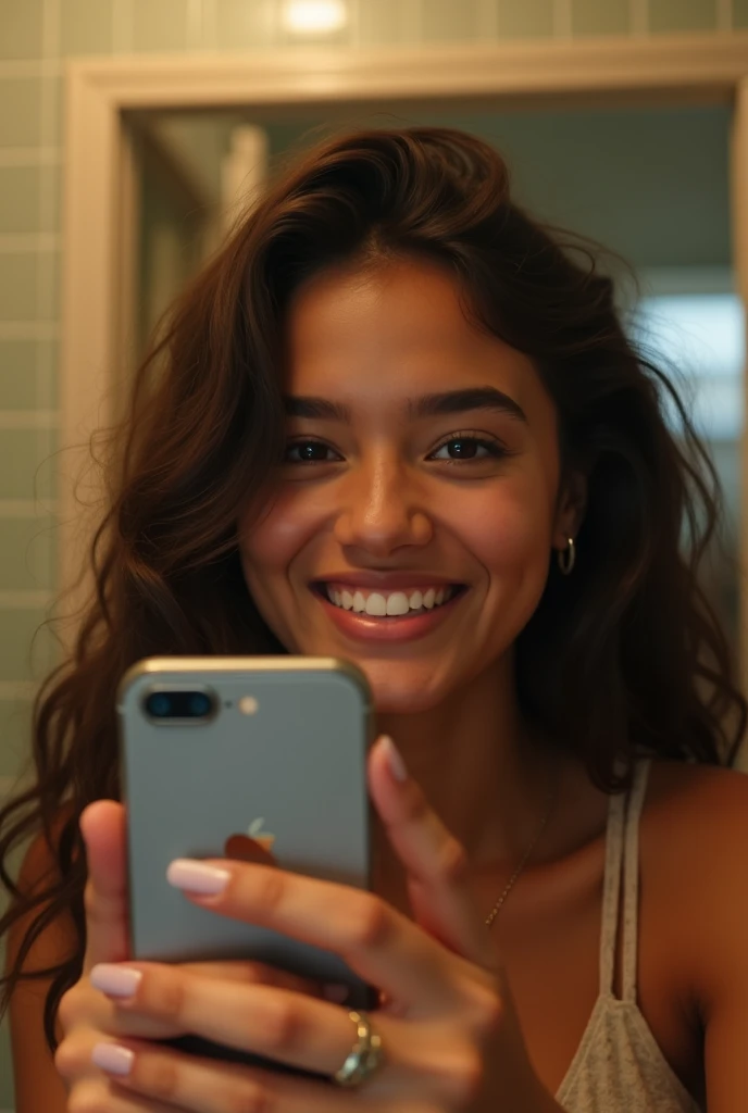 Latina teen taking a selfie in the bathroom