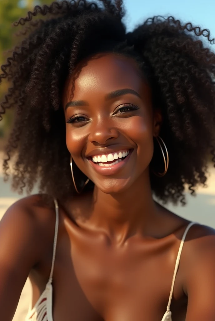 naked, sweeter, shy, african woman, cute, seductive, Beautiful teeth, portrait,whole body, sweaty, woman, female, outdoors, sunshine, pov, happy,whole body,Her legs are spread and her genitals and anus are fully exposed, realistic, BREAK