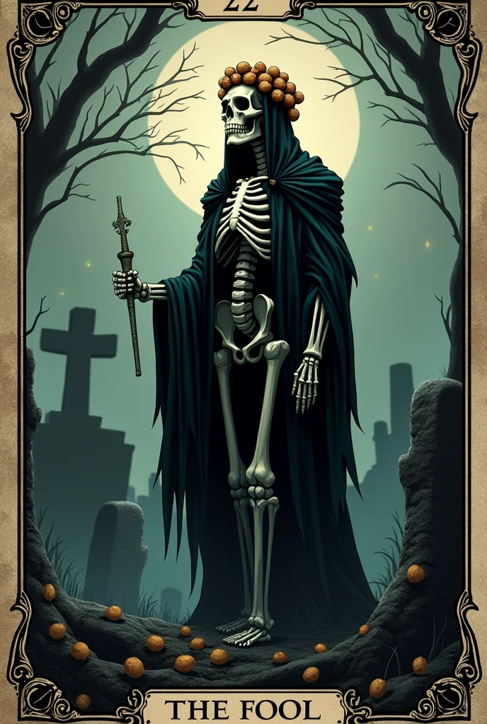 playing card de tarot, dark, souls, playing card, number 22, nuts, cemetery, skullish, O Tolo