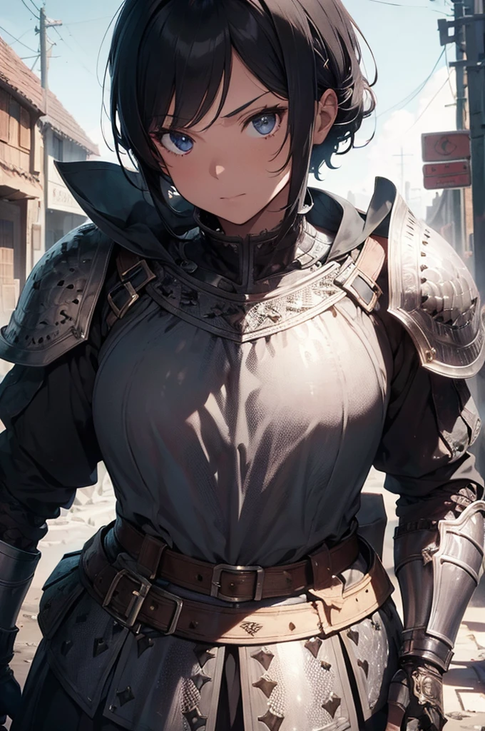 intricate medieval knight, realistic detailed portrait, 1 man, medieval armor chainmail, short black hair, looking straight ahead, rpg character, hyper detailed, dramatic lighting, cinematic, volumetric lighting, photorealistic, 8K, masterpiece, best quality