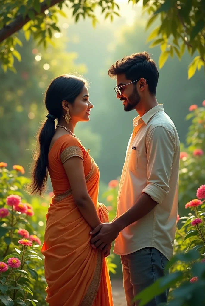 Indian beautiful girl age 23 and he saw a garden and she talking her husband age 23 is to brown skin town and he also spectacle