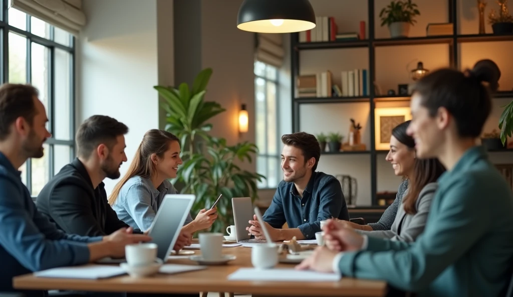 Employees having a meeting with smiles、high quality、detailed、Photo realistic、4K resolution、Office space with modern furniture and decorations、Natural light、Warm color palette
在宅でテレワークをする人物、high quality、detailed、Photo realistic、4K resolution、laptop、desk、Home office space with comfortable chairs、Natural light、Warm color palette