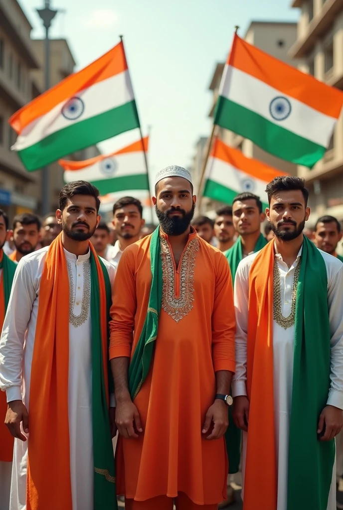 Muslim students wear a kurta pajama with Indian flags.