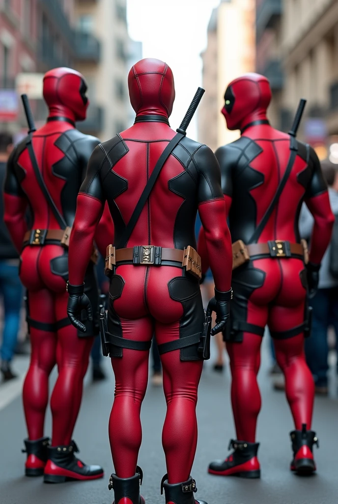 Men dressed like Deadpool with big ass and thong