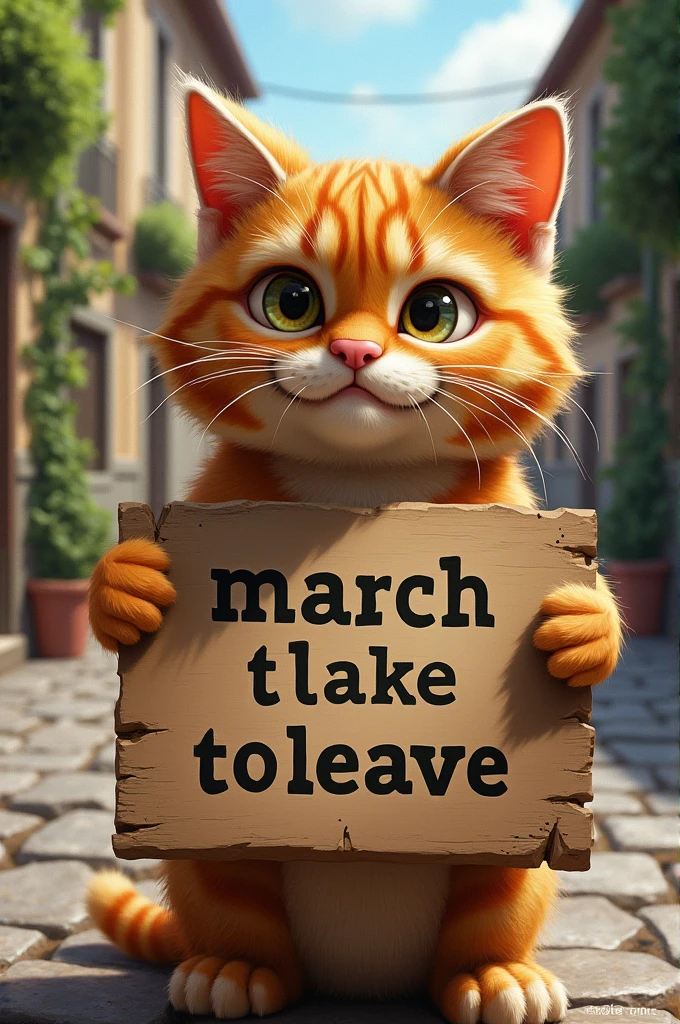 Cat with a sign that says in Galician: march, that I have to leave