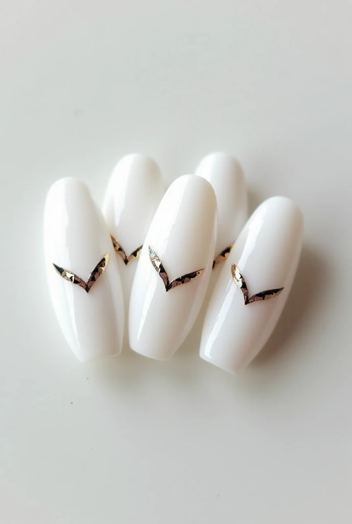 White Gel Nails, 1cm Long, Squoval, decentered black decorative lacquer edging