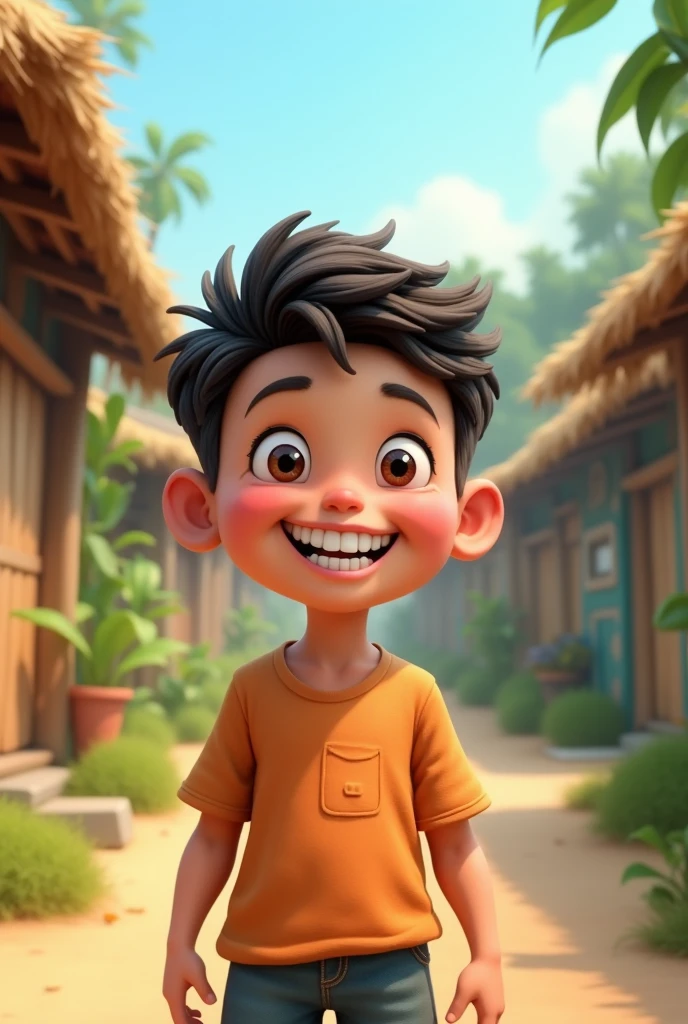 Make a 3d Dental hygiene picture based on village male child healthy teeth smiling images