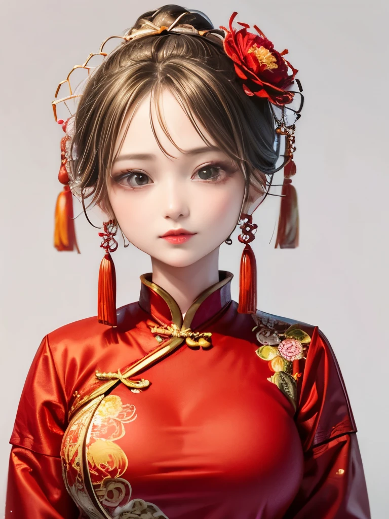 One person,Bush,Fashionable Girl,China dress,Chinese clothing,Hair Flower,(masterpiece:1.4),(Highest quality:1.4),(Glowing Skin),Red lips,View your viewers,Big Breasts,Cleft lip