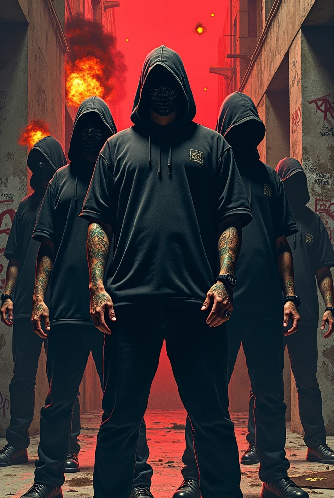 Image representing a gang named Los polos hermanos with figures and emojis representing danger