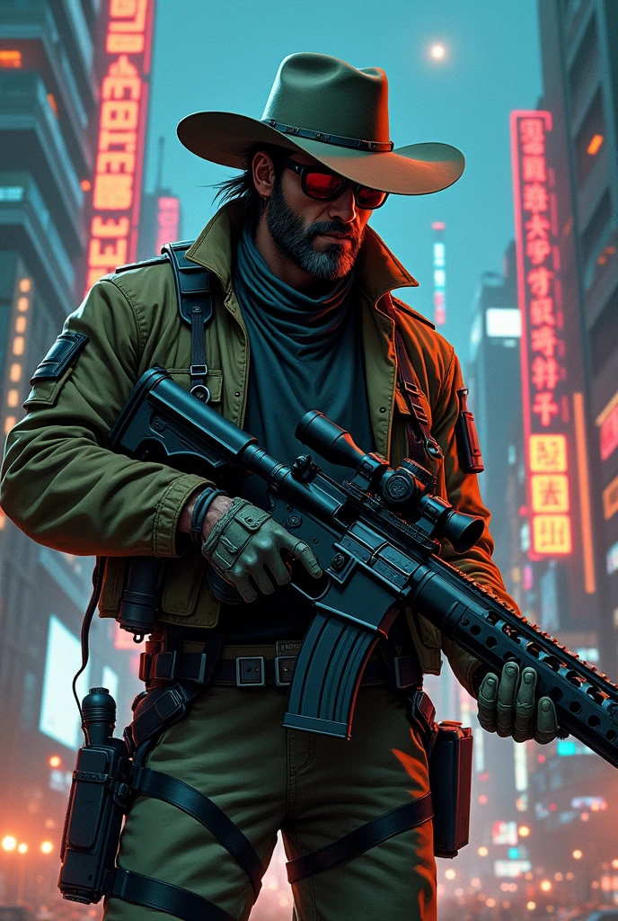 Militar, cowboy bepop, mangá art old, Police, sniper, anime style

