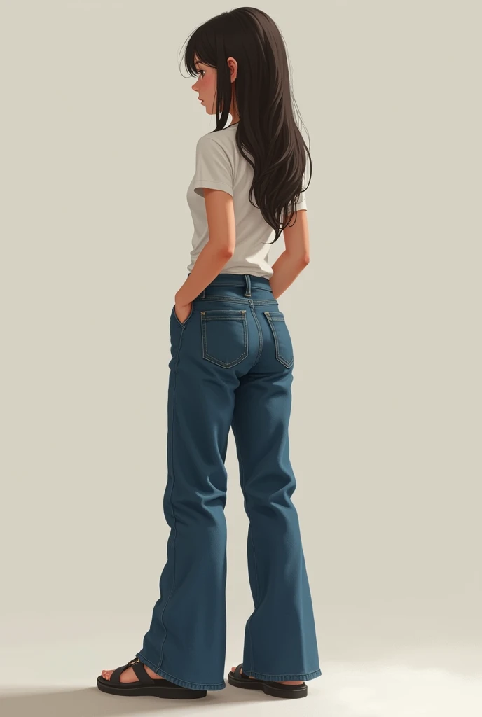 Girl, , long ass,dark blue jeans, turned around 
