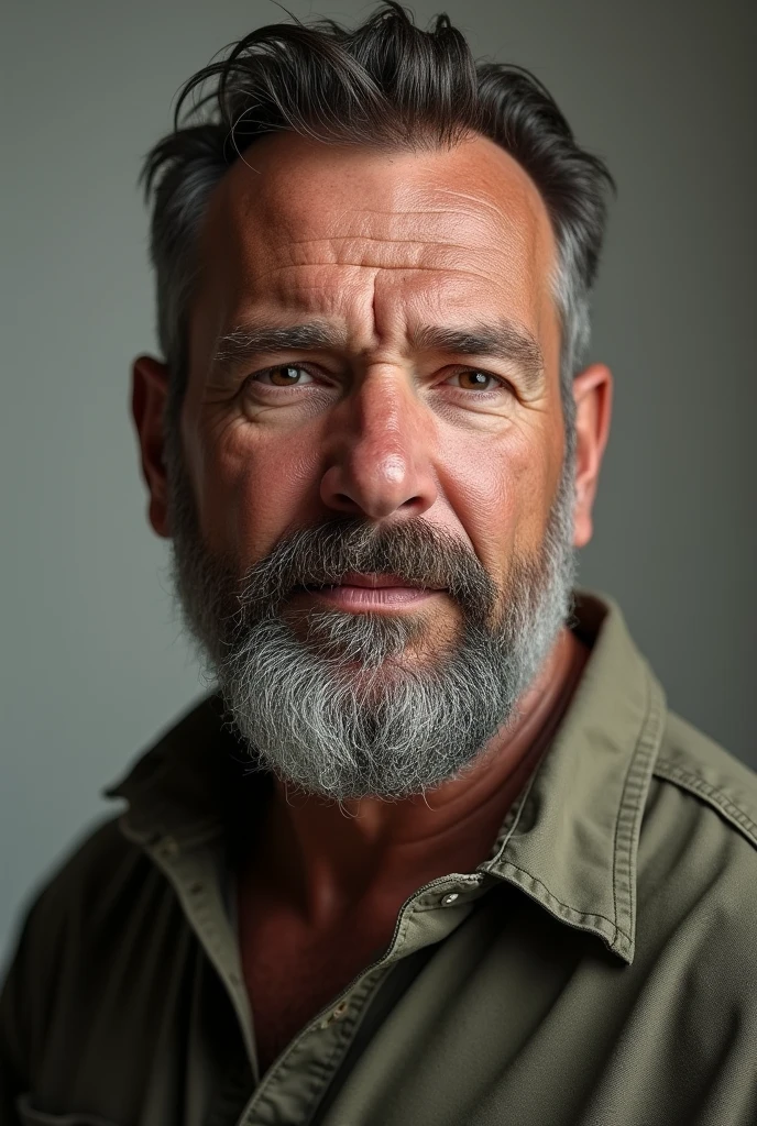 Generate a person with a little beard, a bit stocky, with tan skin.

