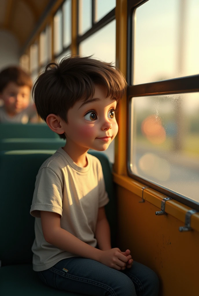 Boy sitting in a school bus