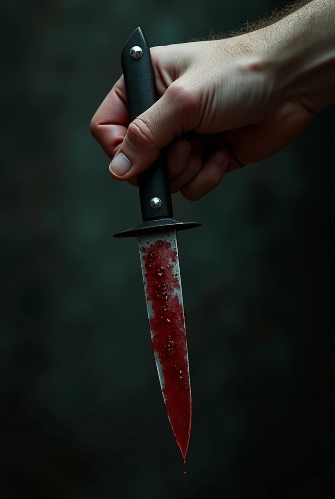 a hand holding a bloody knife