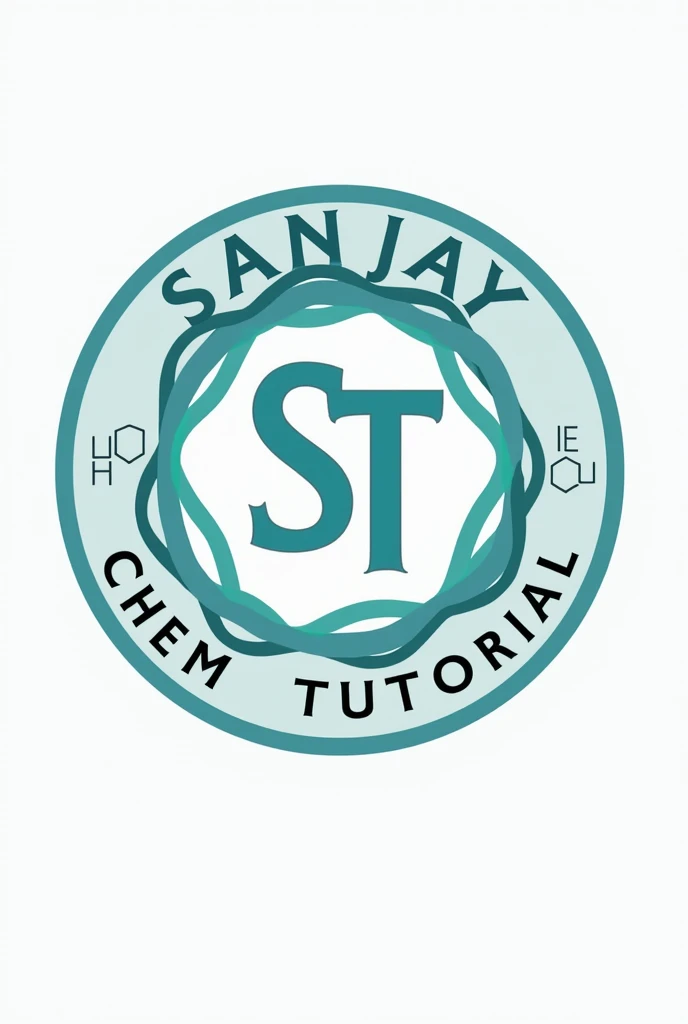 chemistry class tuition named as "SANJAY CHEM TUTORIAL" in a circle shape with short letter of SCT in the centre with some chemical bond structure and full name of class at the border.a full circle logo