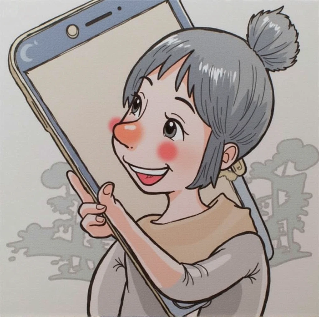Place the image in pixar style with a cell phone in hand