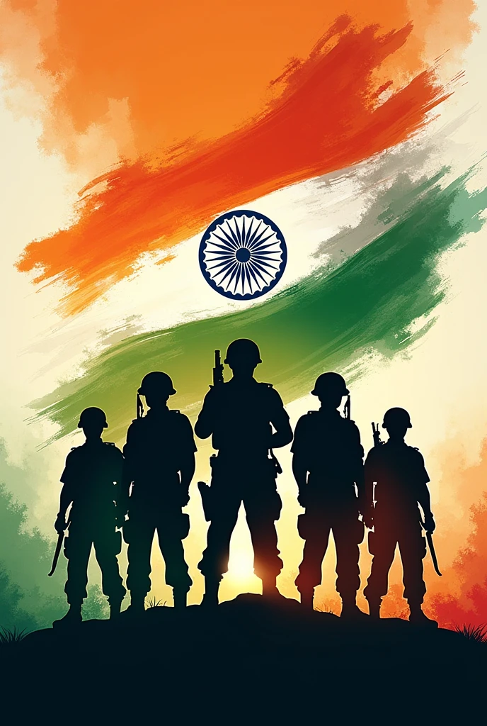 Cool graphic design poster art of indian army, indian flag elements, vibrant, courage