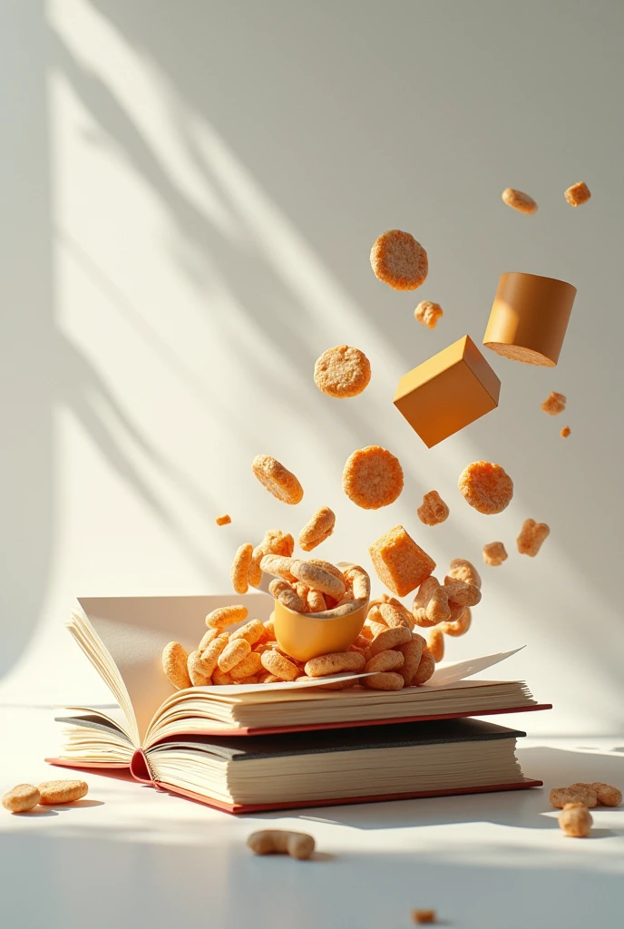 notebook with a snack, boxes and clothes coming out of the screen