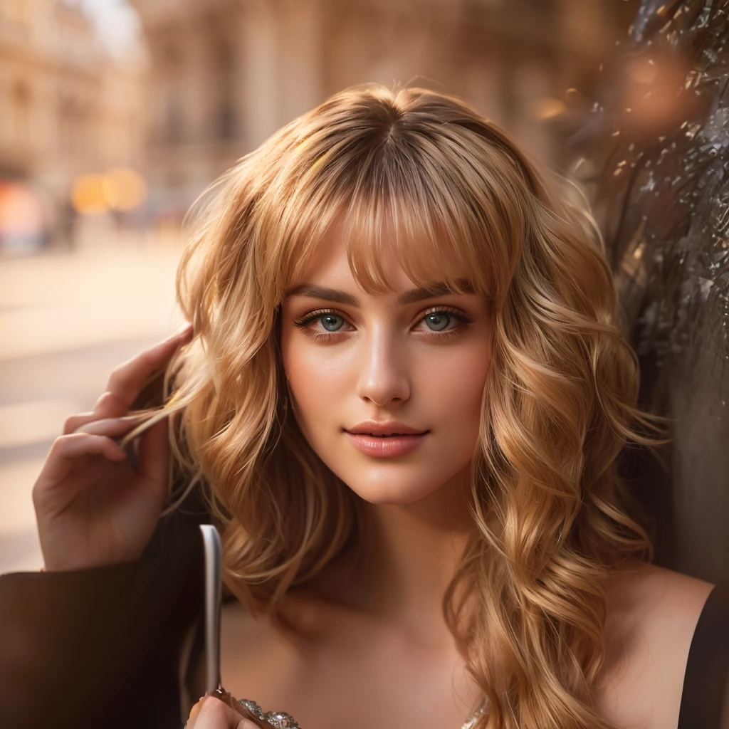 a woman sitting, drinking coffee in paris, near the siena river, detailed portrait, beautiful detailed eyes, beautiful detailed lips, extremely detailed eyes and face, long eyelashes, elegant woman, beautiful intricate dress, photorealistic, highly detailed, 8k, masterpiece, vibrant colors, warm lighting, cinematic lighting, soft focus, award winning concept art