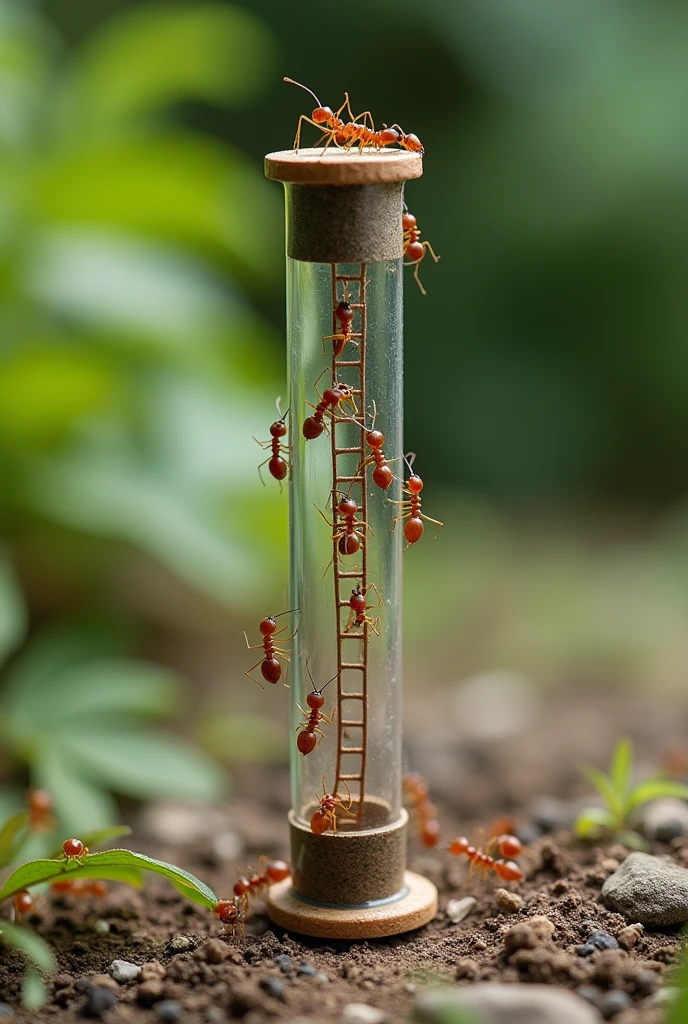 Step by step People creating a mini ant elevator with clear tube, sealing tape and non-slip surface 