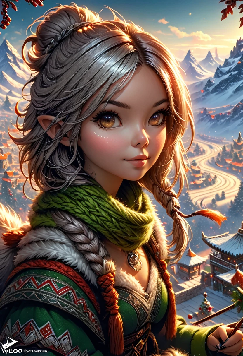 Anthropomorphic female grinch mage. Official Art – Charecter profile. An Award-Winning Digital Masterpiece In 4K Ultra HD, Extreme Detail And Intricate Realism. Symmetrical Face. This Concept Art Brought To Life By The Hands Of Artists Like Wlop & Artgerm In A Stunning 2D Vector Illustration.Background Is A Panoramic Vista. 
