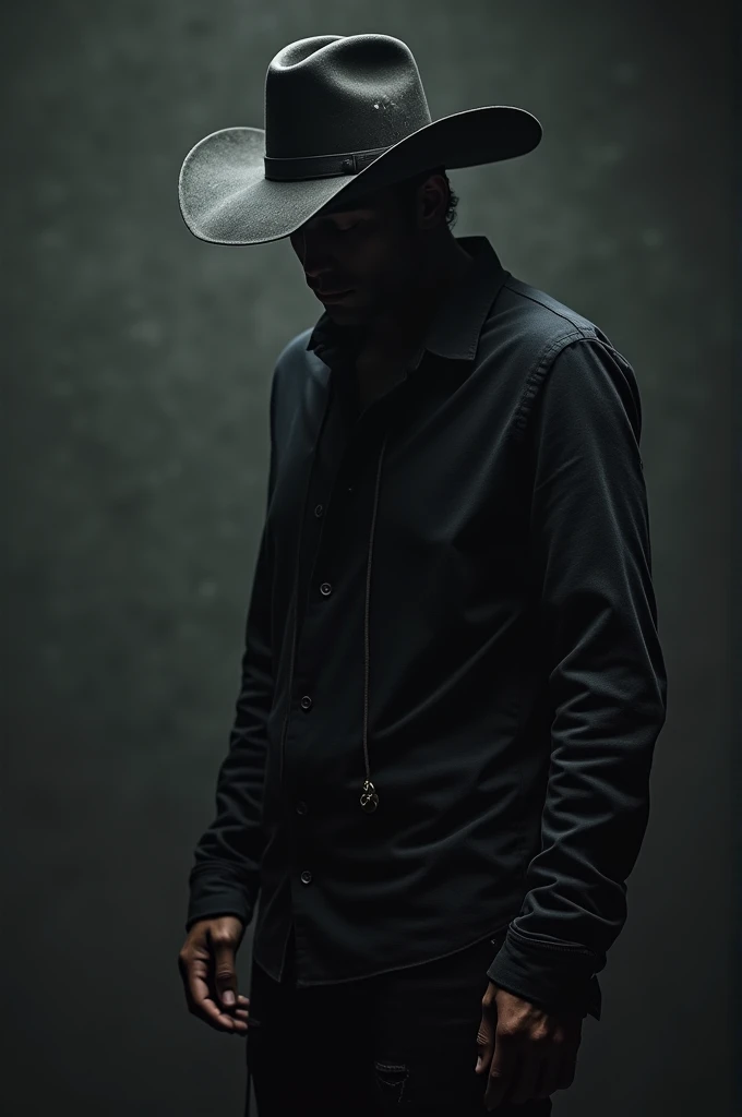 Now make a Bormal guy with ripped clothes, it is totally dark, you can&#39;t see your face because it&#39;s extremely dark,He wears a cowboy hat., 