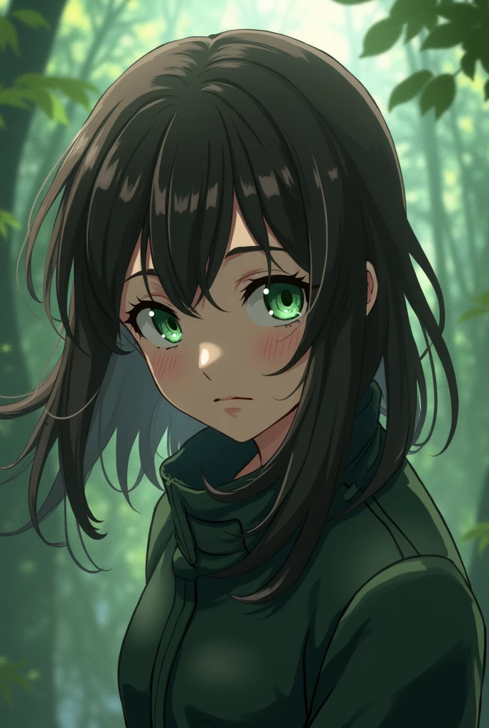 Hunter x Hunter teen girl green eyes dark brown hair