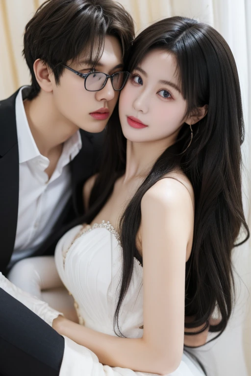 Highest quality、masterpiece、High sensitivity、High resolution、Detailed Description、Slender women、Glasses、The man is carrying the woman.、Lift with both hands、