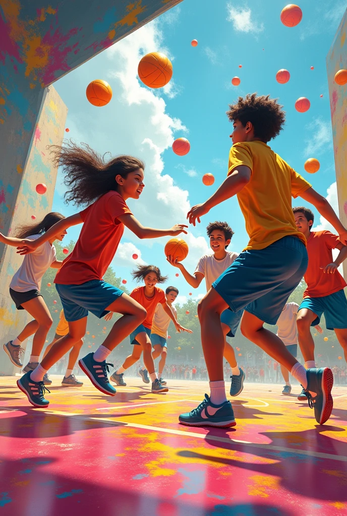 students playing dodgeball to paint
