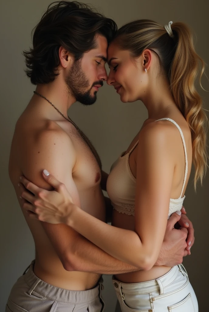 a photo of a man being forced to look like a woman by his girlfriend. Forced feminization 
