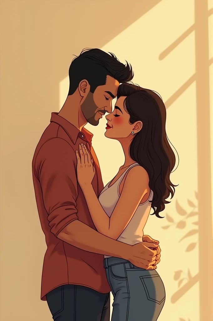 Couple hugging (realistic comic drawings) animation with script in Portuguese