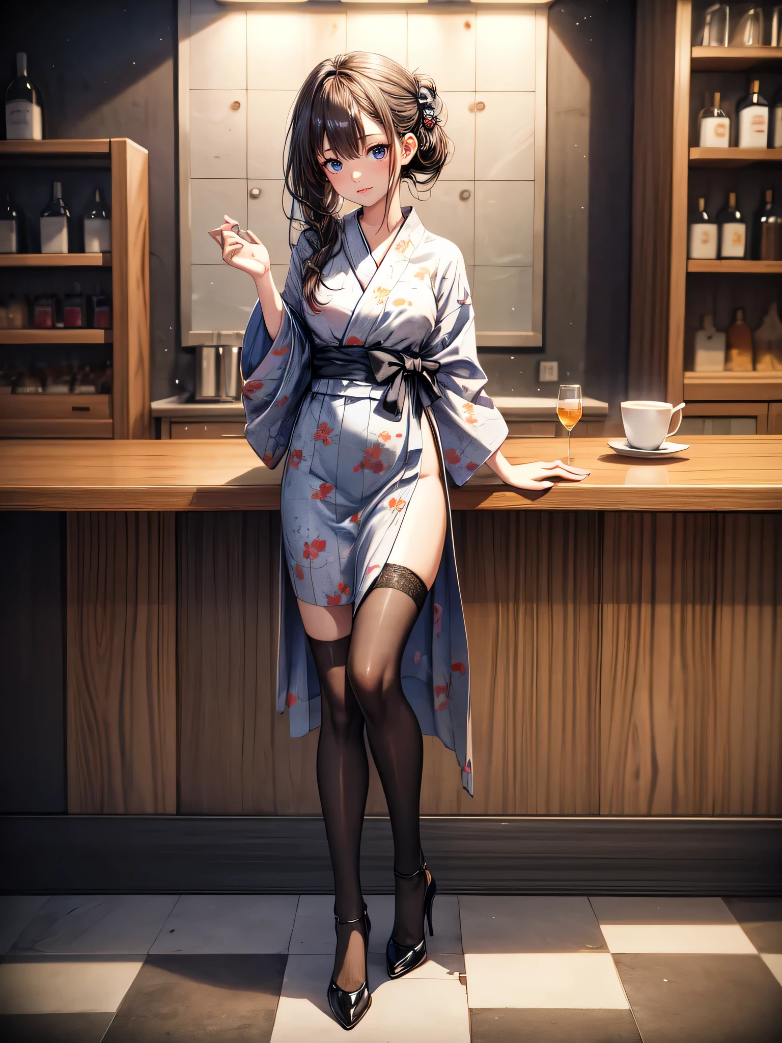(A Japanese Lady: 1.4), Big Eyes with Eye Light, Aqua Eyes, Long Legs, Sexy, Shadow, Texture, Sitting on a Bench, Drinking, Big Jar of Wine on a Wooden Table in Front, Bold, Smiling, High Heels, Ancient Bistro in the background, Best Quality, Ultra High Resolution, (Realism: 1.4), Super Detailed, Captures the Innocence, Spookiness, Vitality, Wonder and Exploration of the Character, Character 3D Person photorealistic mix checkpoint model woman game character realistic women --auto --s2