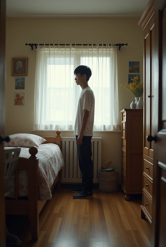 Slim Japanese high school boy in his own room masterbation