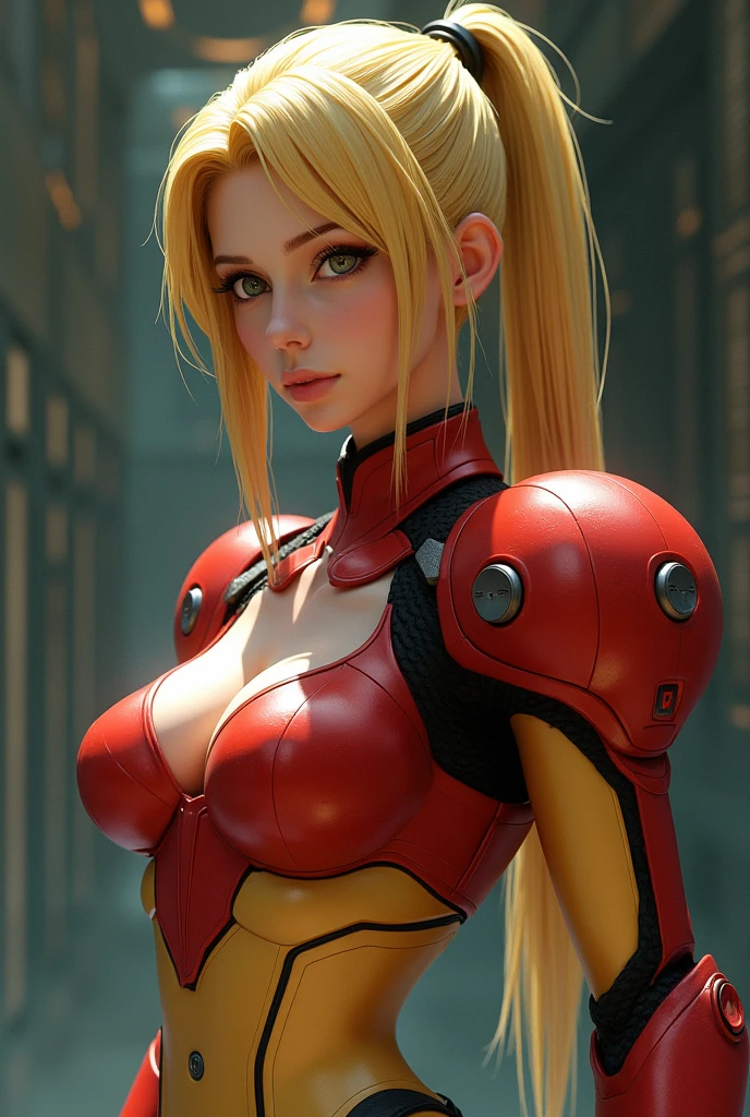 (masterpiece, best quality), intricate details,, 1girl, samus aran, ponytail, hair tie,,