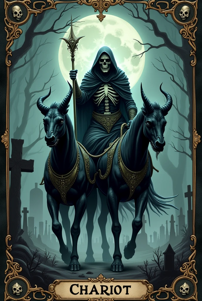 playing card de tarot, dark, souls, playing card, Number 7, carroagem, cemetery, skullish,