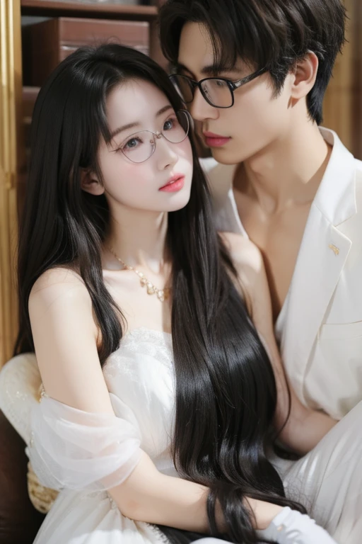 Highest quality、masterpiece、High sensitivity、High resolution、Detailed Description、Slender women、Glasses、The man is carrying the woman.、Lift with both hands、