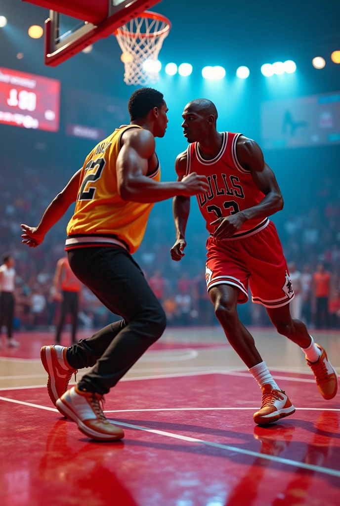 Create a basketball game where Michael Jackson faces off against Michael Jordan