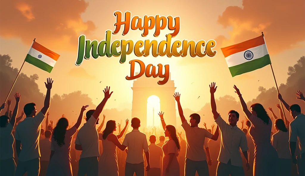 

**Prompt:** "A vibrant and patriotic thumbnail featuring the Indian flag waving majestically in the background. In the foreground, a group of diverse people, including soldiers, children, and common citizens, are joyfully celebrating. The text 'Happy Independance day' is written in bold, golden letters at the top, with a glow effect around it. Below the text, an image of the India Gate or Red Fort is subtly visible, symbolizing heritage. The overall color scheme includes shades of saffron, white, and green, reflecting the Indian tricolor, with a slight burst of light emanating from the center to signify hope and freedom."

---

