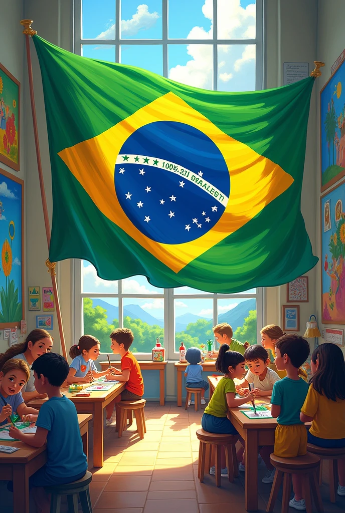Brazilian flag in allusion to September 7th with the theme of creative learning at school