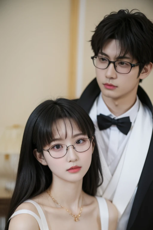 Highest quality、masterpiece、High sensitivity、High resolution、Detailed Description、Slender women、Glasses、The man is carrying the woman.、Lift with both hands、