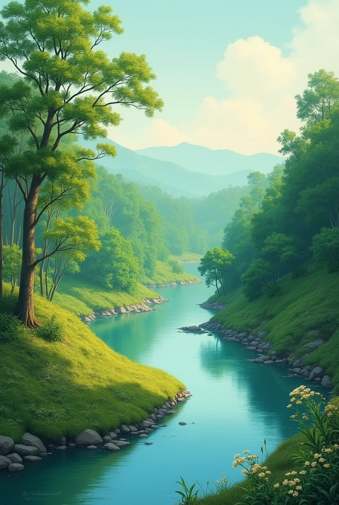 Mousumi painting tranquil landscapes of Assam, with serene rivers and lush greenery, evoking a sense of peace.
As she looked at the finished paintings, Mousumi felt a deep sense of gratitude.
