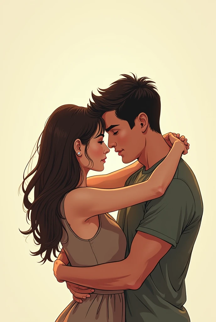 Couple hugging (realistic comic drawings) animation with script in Portuguese
