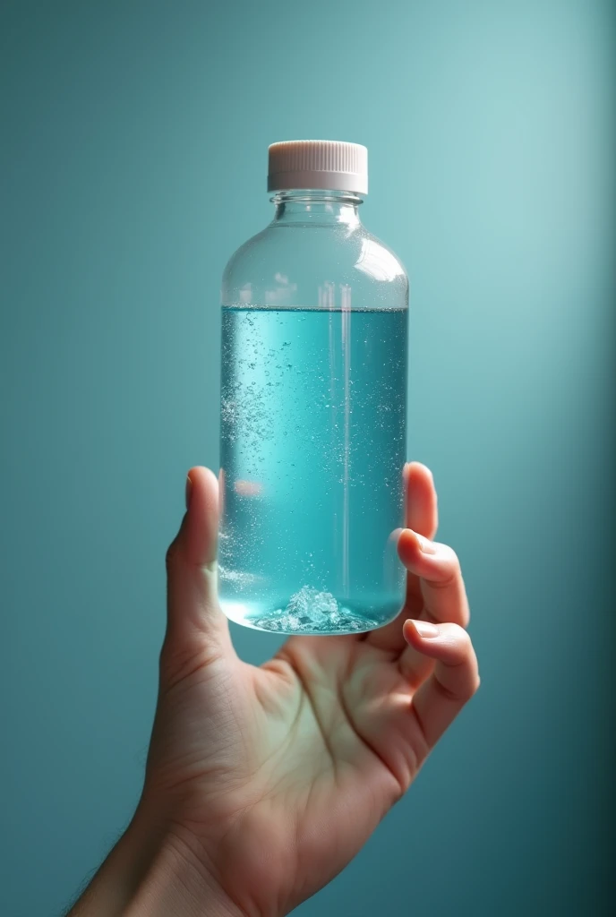 The saline bottle is floating in my hand