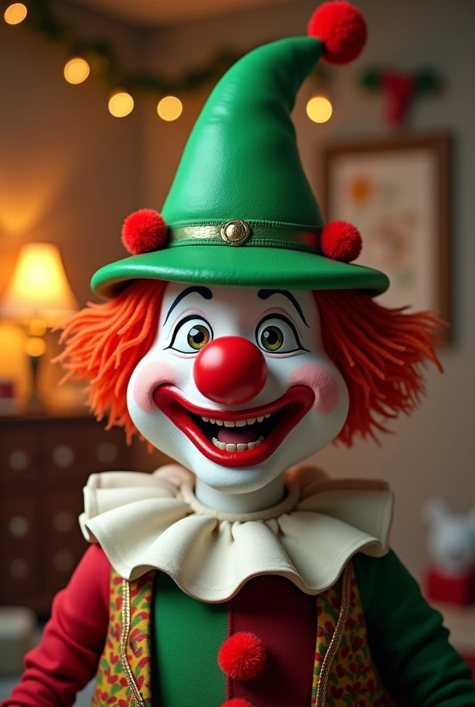 le clown portant un bonnet de Noël vert