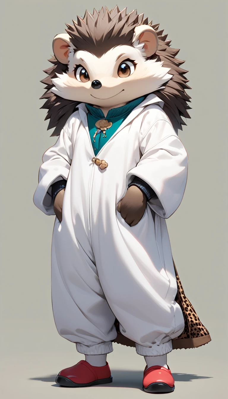 (masterpiece, best quality:1.2), 1 girl, solo, full body, (anthropomorphic Hedgehog, furry, kemono), simple background, Generated in SFW